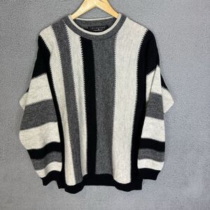 Protege Collection Sweater Mens‎ L Black White Striped Acrylic Wool Alpaca Blend